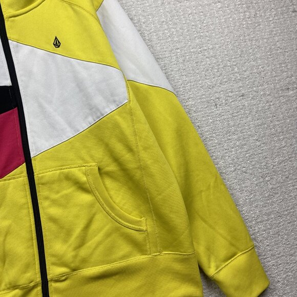 Y2K Volcom Color Blocks Hoodie Skateboards Punk Emo Women Sz L Pink / Yellow - Picture 3 of 16